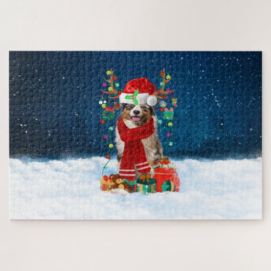 Australische herdershond met kerstcadeaus legpuzzel (Horizontaal)