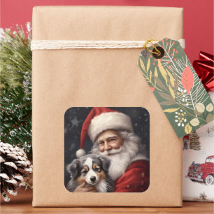 Australische Herdershond met Kerstman Kerst  Vierkante Sticker