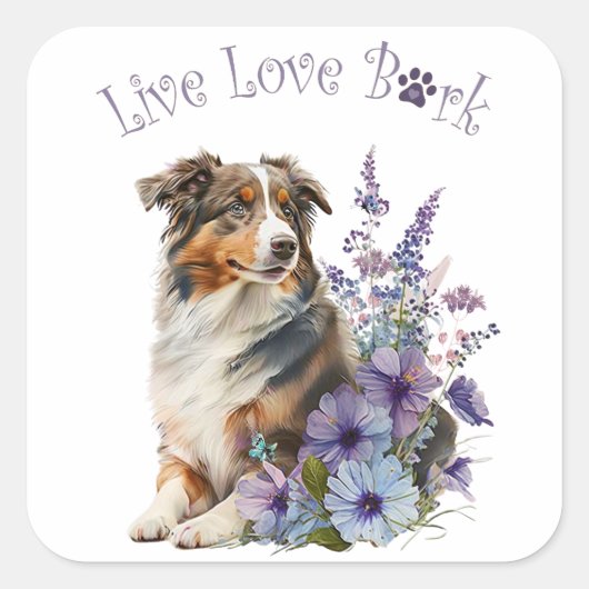 Australische Herdershond Moeder Bloem Vierkante Sticker (Voorkant)