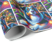 Australische herdershond onder kerstboom cadeaupapier (Rol Hoek)