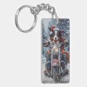 Australische Herdershond op Motorfiets Kerstmis Sleutelhanger (Voorkant Links)