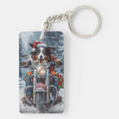 Australische Herdershond op Motorfiets Kerstmis Sleutelhanger (achterkant)