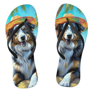 Australische Herdershond Op Strand cadeau voor hon Teenslippers