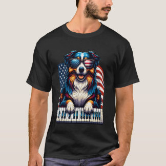 Australische Herdershond Piano Speler Patriottisch T-shirt