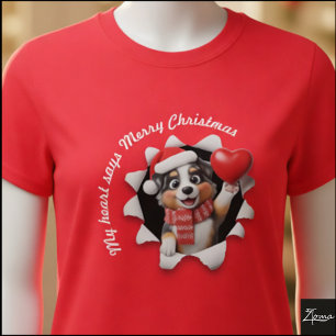 Australische Herdershond Puppy Kerstmis Hart Sjaal T-shirt