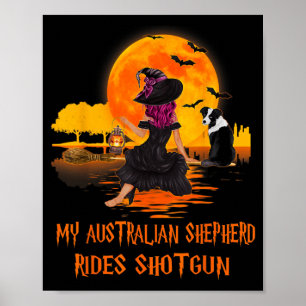 Australische Herdershond Rijdt Schot Hagel Heks En Poster
