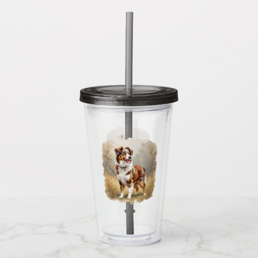 Australische Herdershond Rode Merle Aussie Acryl Drinkbeker (Voorkant)