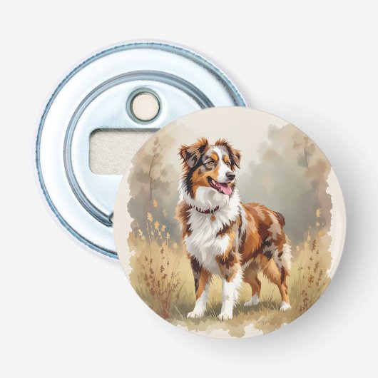Australische Herdershond Rode Merle Aussie Button Flesopener (Voorkant)