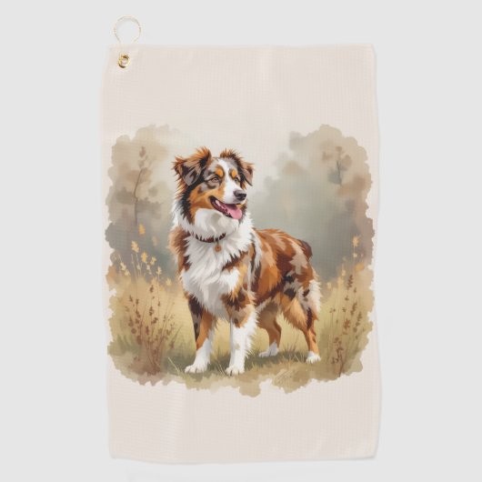 Australische Herdershond Rode Merle Aussie Golfhanddoek (Voorkant)