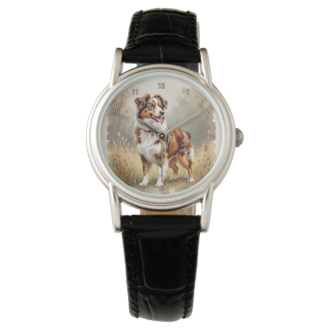 Australische Herdershond Rode Merle Aussie Horloge (Voorkant)