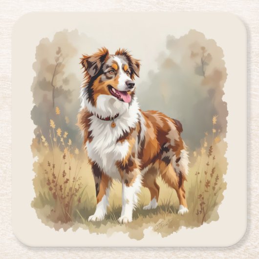 Australische Herdershond Rode Merle Aussie Kartonnen Onderzetters (Voorkant)