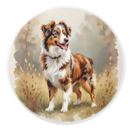Australische Herdershond Rode Merle Aussie Keramische Knop (Voorkant)