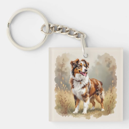 Australische Herdershond Rode Merle Aussie Sleutelhanger (voorkant)