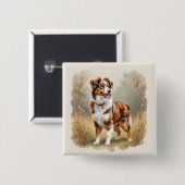 Australische Herdershond Rode Merle Aussie Vierkante Button 5,1 Cm (Voorkant /achterkant)