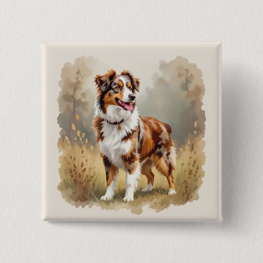 Australische Herdershond Rode Merle Aussie Vierkante Button 5,1 Cm (Voorkant)