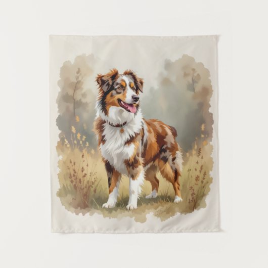 Australische Herdershond Rode Merle Aussie Wandkleed (Voorkant)