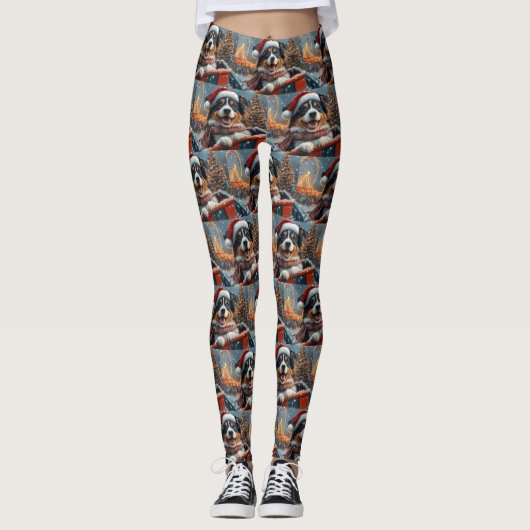Australische Herdershond Roller Coaster Kerstmis Leggings (Voorkant)