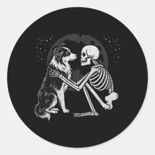 Australische Herdershond Skelet Maan Halloween Hon Ronde Sticker
