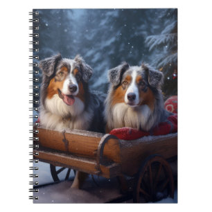 Australische Herdershond Sneeuw Slede Kerst Decor Notitieboek