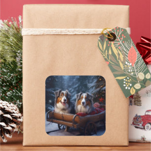 Australische Herdershond Sneeuwige Arrenslee Kerst Vierkante Sticker