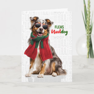 Australische Herdershond Vlooien Navidog Kerstmis Feestdagen Kaart