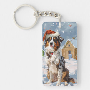 Australische Herdershond Winter Wonderland Kerstmi Sleutelhanger
