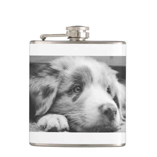 australische herderspuppy bw heupfles (Voorkant)