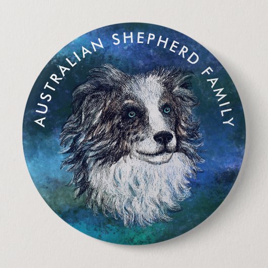 Australische herdertekening ronde button 4,0 cm (Voorkant)