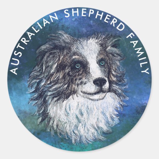 Australische herdertekening ronde sticker (Voorkant)