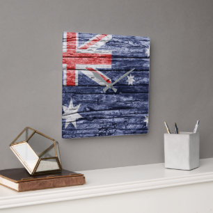 Australische houten vlag vierkante klok