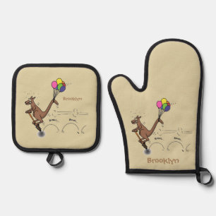 Australische humor kangaroo cartoon afbeelding ovenwant & pannenlap set