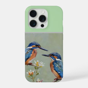 Australische ijsvogel vogels en bloemen olieverf, iPhone 15 pro case