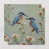 Australische ijsvogel vogels en bloemen olieverf, save the date (Voorkant / Achterkant)