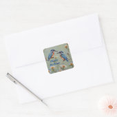 Australische ijsvogel vogels en bloemen olieverf, vierkante sticker (Envelop)