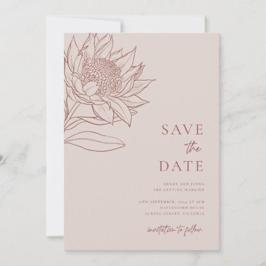 Australische inheemse botanische producten Waratah Save The Date (Voorkant)