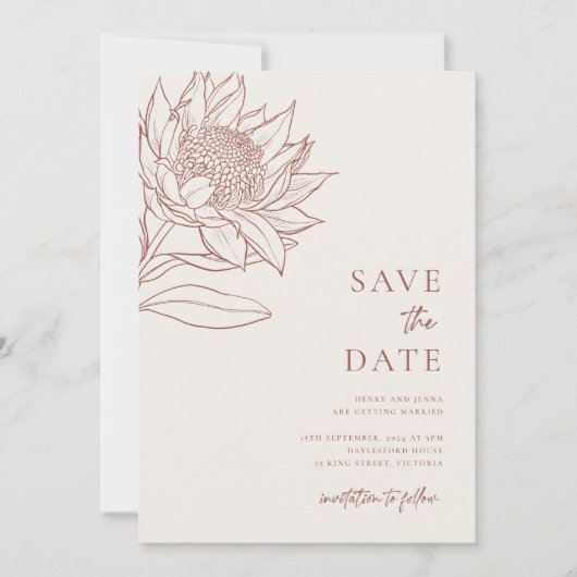 Australische inheemse botanische producten Waratah Save The Date (Voorkant)