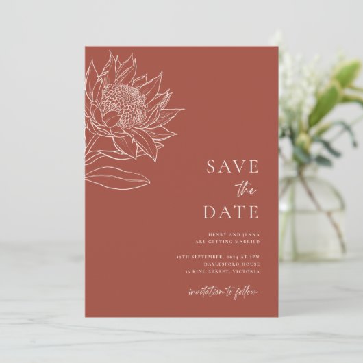 Australische inheemse botanische producten Waratah Save The Date (Staand voorkant)