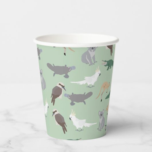 Australische inheemse dieren eucalyptus groen patr papieren bekers (Achterkant)