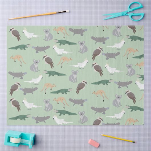 Australische inheemse dieren eucalyptus groen patr tissuepapier (Craft)