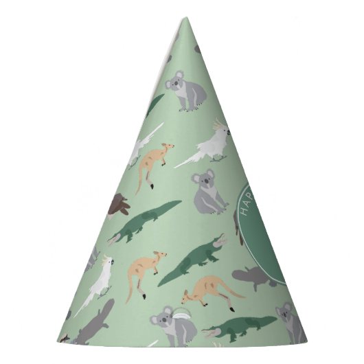 Australische inheemse dieren eucalyptus verjaardag feesthoedjes (Links)