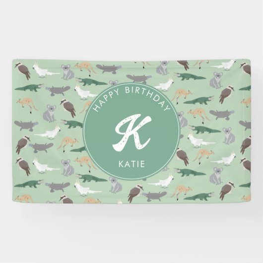 Australische inheemse dieren eucalyptus verjaardag spandoek (Horizontaal)