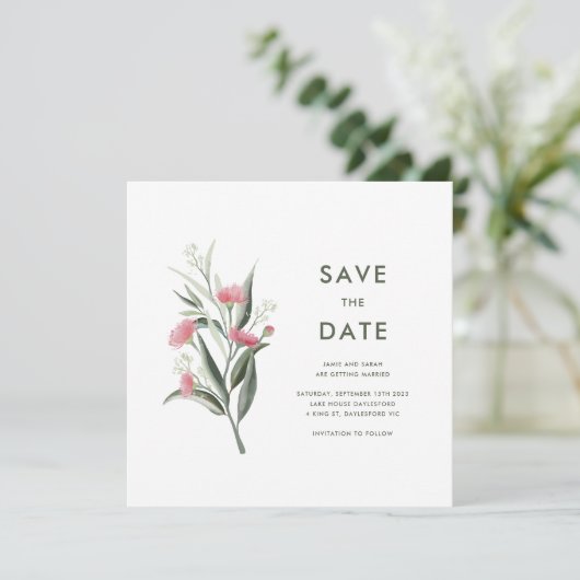 Australische inheemse gom bloesem bruiloft save the date (Staand voorkant)