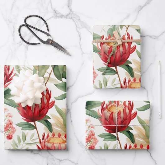 Australische inheemse Protea Bloem II Inpakpapier Vel (Voorkant)