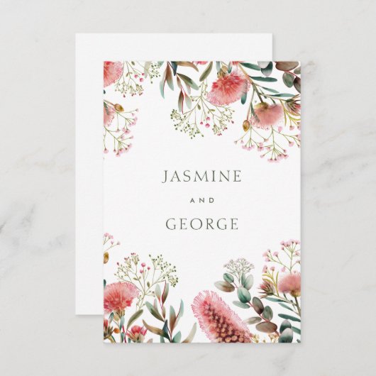 Australische inheemse wilde bloem bruiloft informatiekaartje (Voorkant / Achterkant)