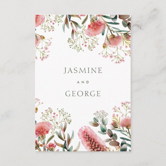 Australische inheemse wilde bloem bruiloft informatiekaartje (Voorkant)