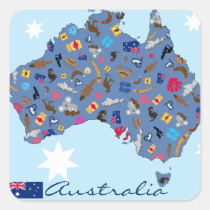 Australische kaart met culturele items vierkante sticker