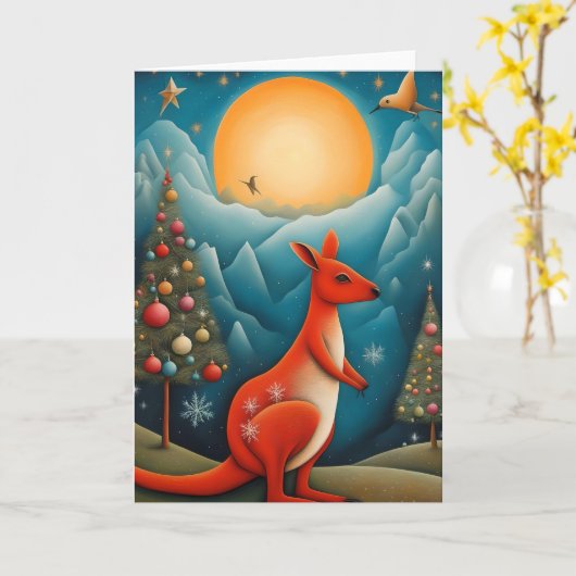 Australische kangoeroe Kerstmis Kaart (Gele Bloem)