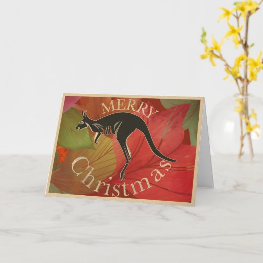 Australische kangoeroe vrolijk kerstgouden script kaart (Gele Bloem)