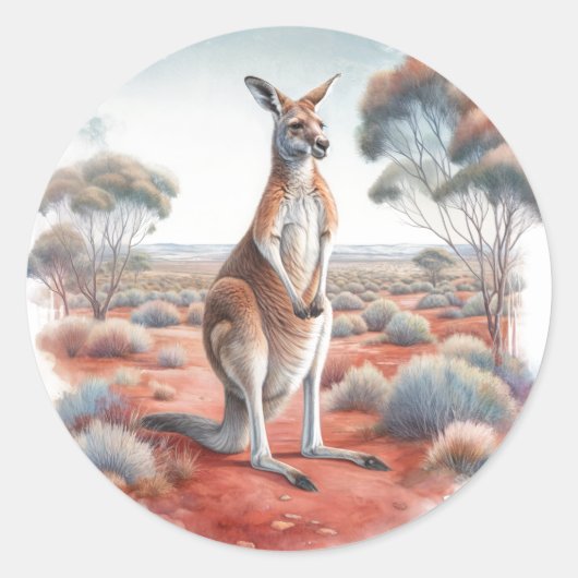 Australische kangoeroe waterverf ronde sticker (Voorkant)