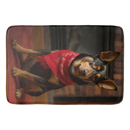 Australische Kelpie bij de open haard Kerstmis Badmat (Voorkant)